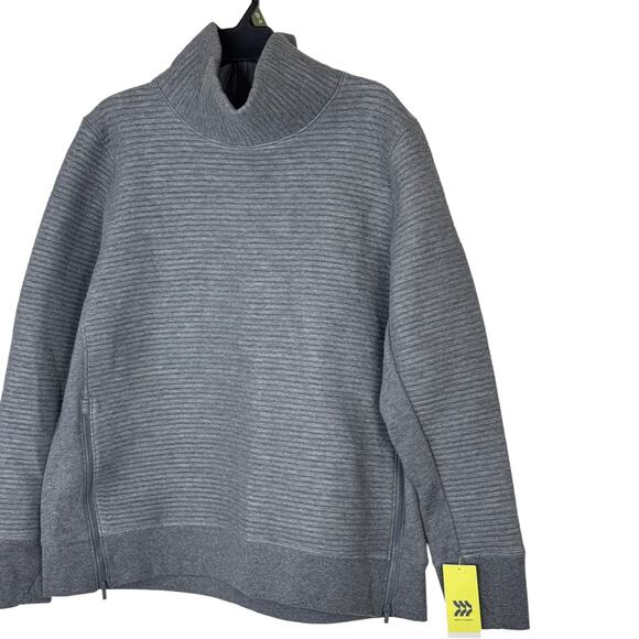 All in Motion Gray Funnel Neck Pullover Sweatshirt XXL Ribbed Stretch Knit NWT - Picture 3 of 14